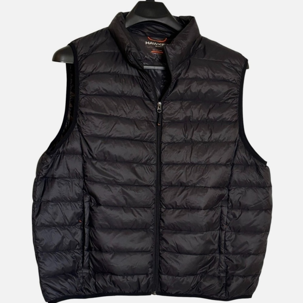 Hawke&Co Duck Down Black Puffer Vest Men 2XB Black Full Zip Packable